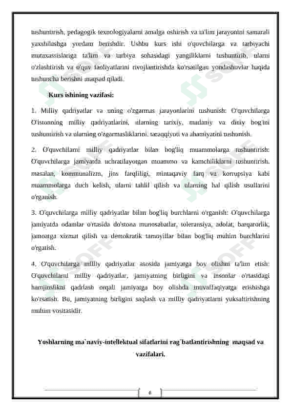 YOSHLARNING MA`NAVIY-INTELLEKTUAL  SIFATLARINI ANIQLASHTIRISH VA RAG`BATLANTIRISH 6