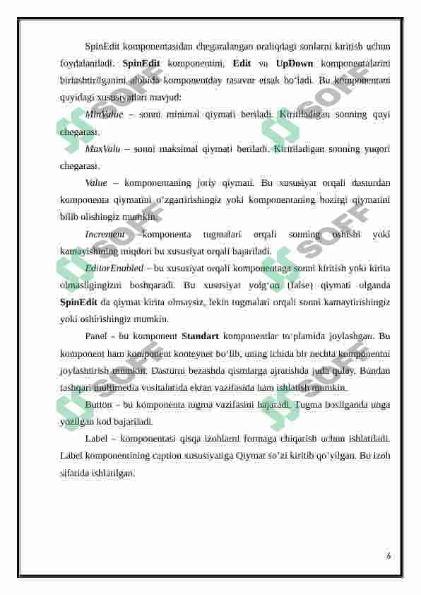 Delphi dasturlash tilida foydalanuvchi grafik interfeysi bilan ishlash 6