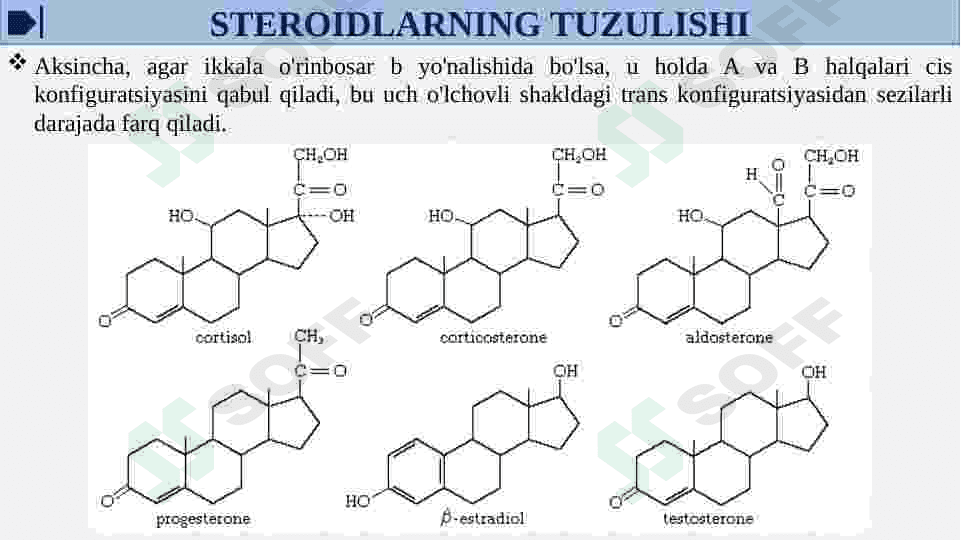 STEROIDLAR VA TERPENLARNING STEROKIMYOSI HAMDA ULAR ISHTIROKIDAGI MUHIM BIOLOGIK JARAYONLAR. 6