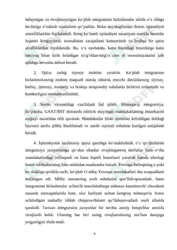 O'ZBEKISTONNING INTEGRATSION JARAYONLARDAGI  ISHTIROKI 6