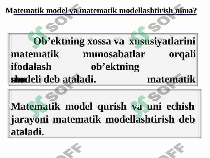 Matematik model va  modellashtirish. Chiziqli  modellar va ularni yechish 6
