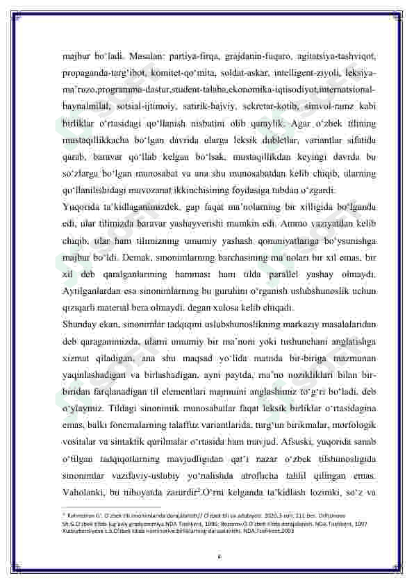O'zbek tilshunosligida sinonimiya hodisasining o'rganilishi 6