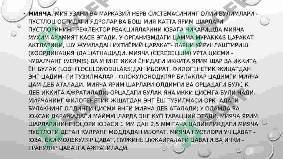 UZUNCHOQ , O`RTA , ORALIQ  MIYA , MIYACHA VA KATTA YARIM SHARLAR PUSTLOG`I FIZIOLOGIYASI 6