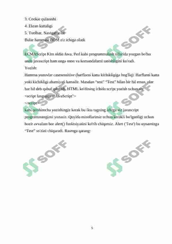 JavaScript dasturlash tili. (web sahifada JavaScript . til sintaksisi. Turlar, O’zgaruvchilar. Ifodalar, amallar.Operatorlar. fungsiyalar ) . 6