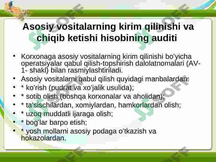 Asosiy vositalar ta'mirini hisobga olish 6