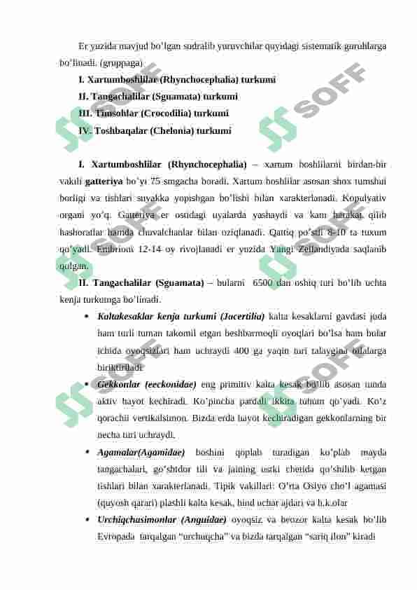 Sudralib yuruvchilar sinfi. Ildam kaltakesakning tashqi tuzilishi va skeleti 6