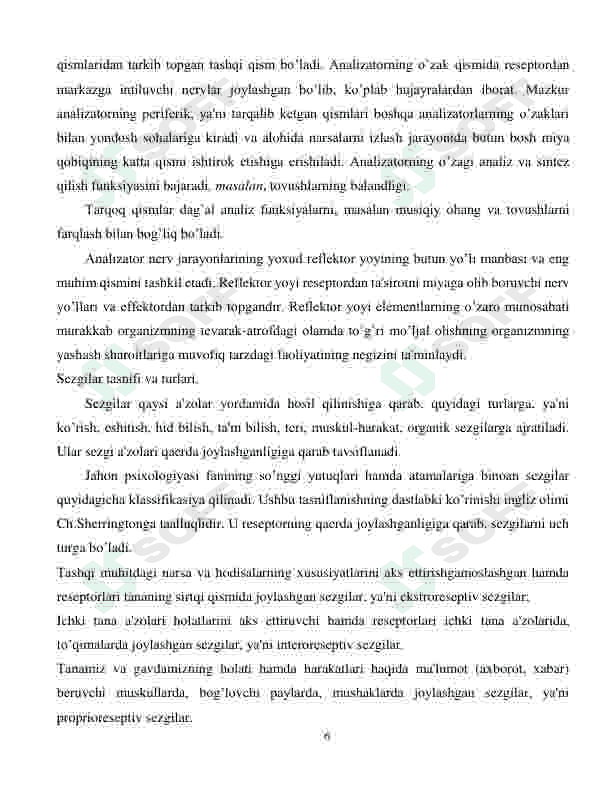 Sezgining boshqa jarayonlarga bog'liqligi va uni tashqi muhit bilan aloqasi 6
