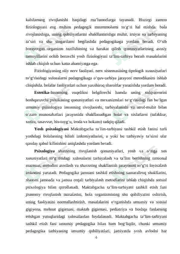 Maktabgacha pedagogikaning boshqa fanlar bilan aloqasi 6