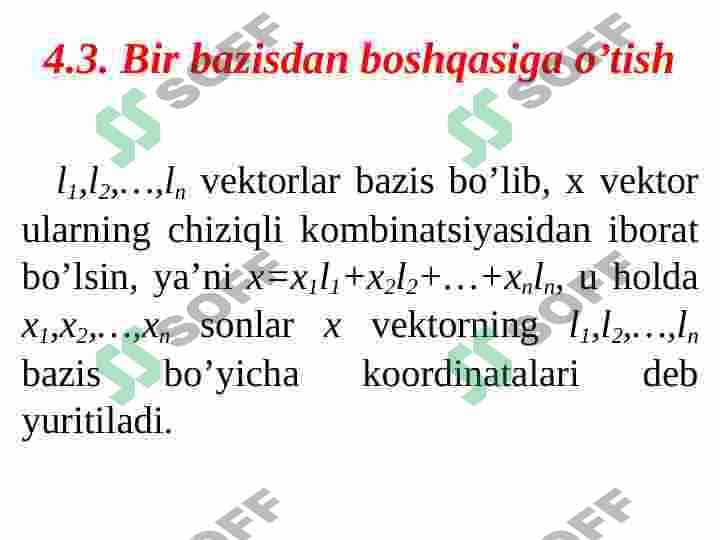 Vektor (chiziqli) fazolar. Chiziqli operatorlar. Chiziqli operatorlarning xos qiymat va xos vektorlari. Xalqaro savdo modeli. 6