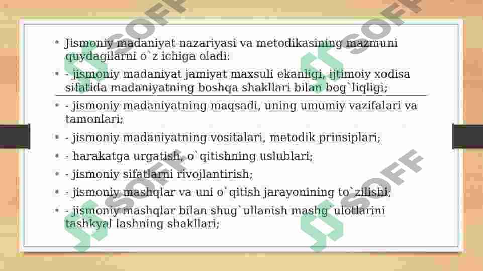 Jismoniy madaniyat nazariyasi va metodikasi fanining maqsadi hamda vazifalari. 6