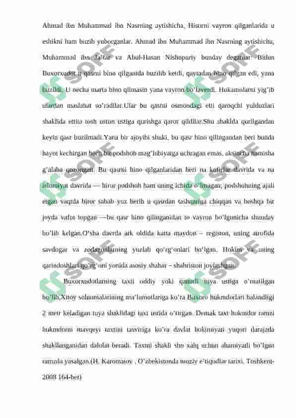 Somoniylar davri tarixini o’rganishda Narshaxiyning “Buxoro tarixi” asarining o’rni 6