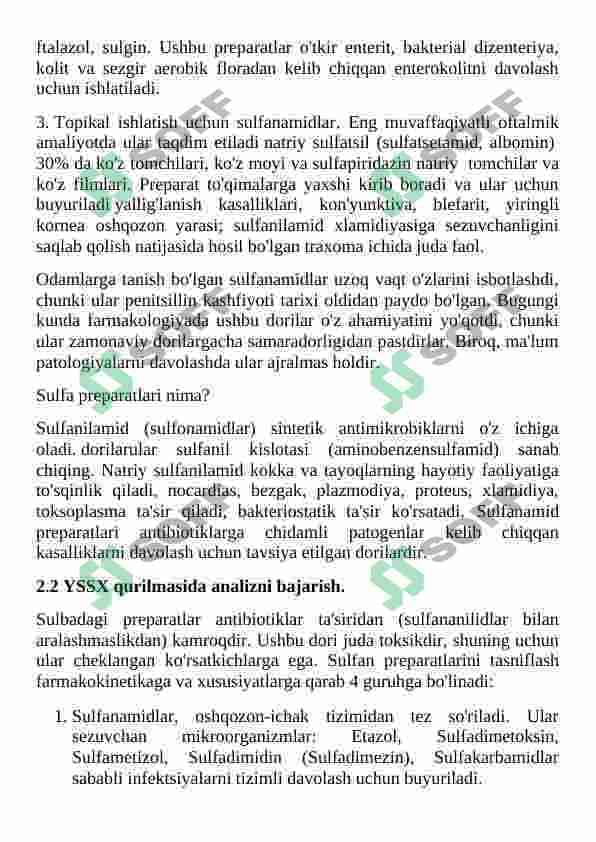 Sulfanilamid dori moddasini Yussx usulida aniqlash - YSSX 6