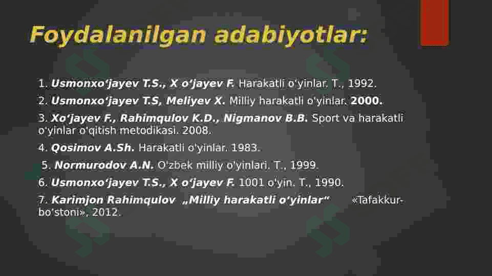 Xalq harakatli o’yinlarini tashkillashtirish va o’tkazishga qo’yiladigan pedagogik talablar. 6