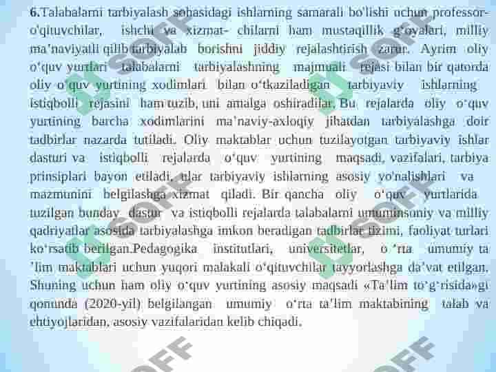 OLIY O‘QUV YURTIDA  TARBIYAVIY ISHLARNI REJALASHTIRISH 6