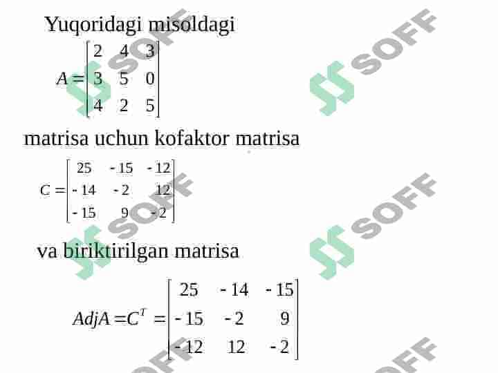 Teskari matrisa. Matrisaning rangi. Chiziqli tenglamalar sistemasi. 6