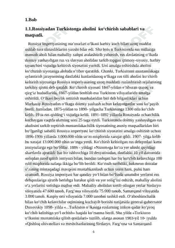 Rossiya imperiyasining Turkistondagi ko‘chiruvchilik siyosati. 6