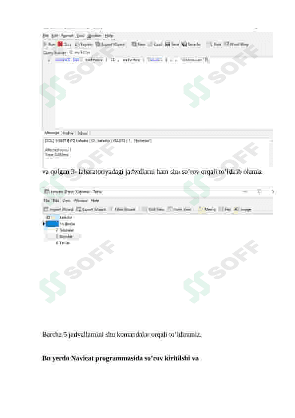 UPDATE, AND, OR, NOT, IN, BETWEEN, LIKE, UPPER, LOWER, LENGTH operatorlaridan foydalangan holda so’rovlar yaratish 6