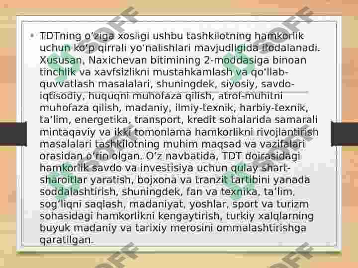 O'zbekiston turkiy davlatlar tashkiloti bilan hamkorligi to'g'risida 6