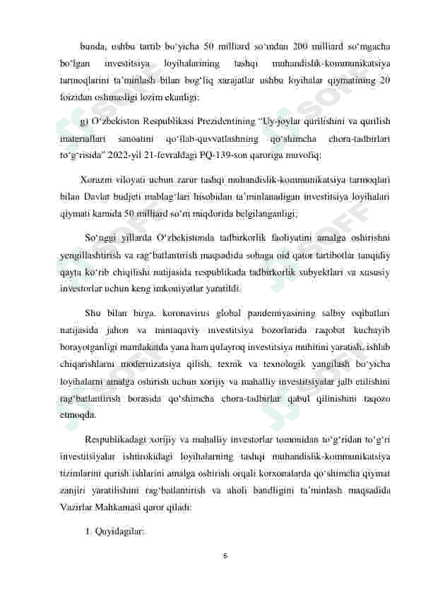 O'zbekiston iqtisodiyotida xorijiy investitisiyalarning tutgan o'rn 6