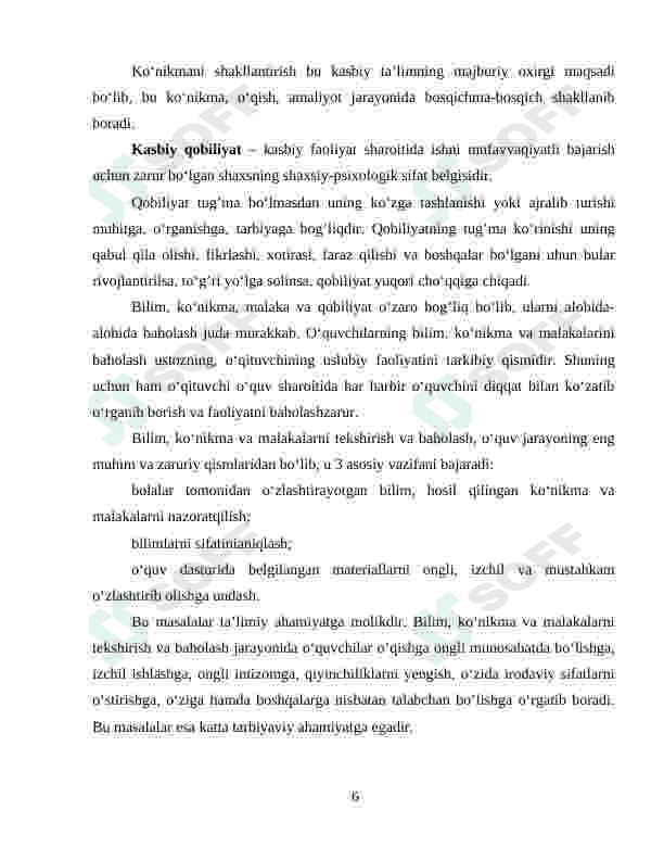 BILIM, KO‘NIKMA VA MALAKALARNI BAHOLASH MEZONLARI 6