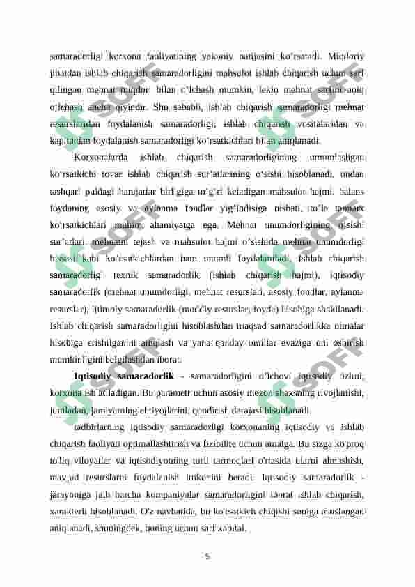 Ishlab chiqarish samaradorligi uning ko'rsatkichlari va hisoblash usullari 6