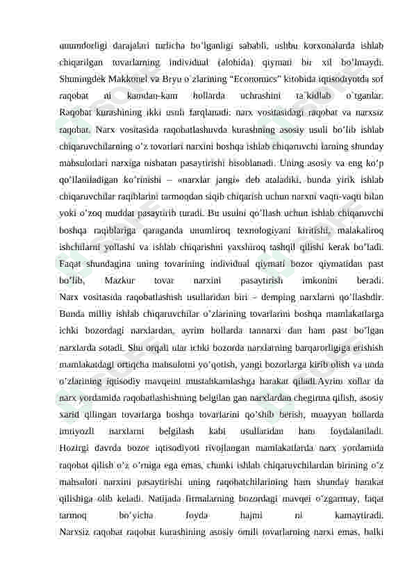 Raqobatlashgan bozor va uning xususiyatlari 6