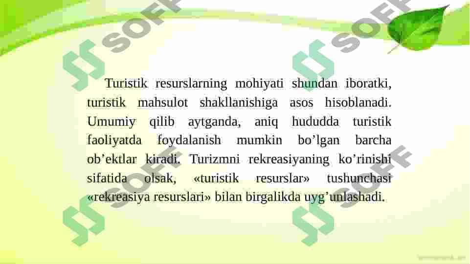 Mintaqalarning turistik resurlarini tasniflash usullari 6