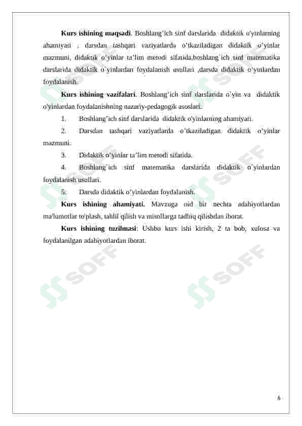 Boshlangʻich sinf matematika darslarida didaktik oʻyinlardan foydalanish kurs ishi 6