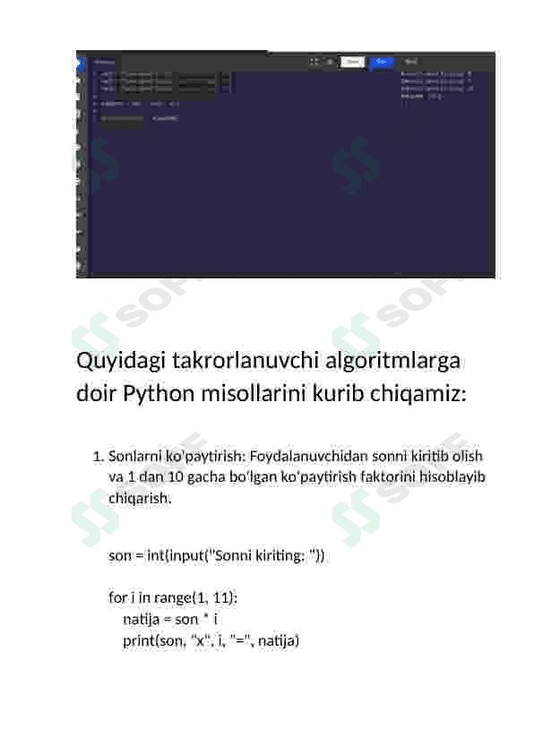 Chiziqli, takrorlanuvchi va tarmoqlanuvchi algoritmlarga doir misollar 6