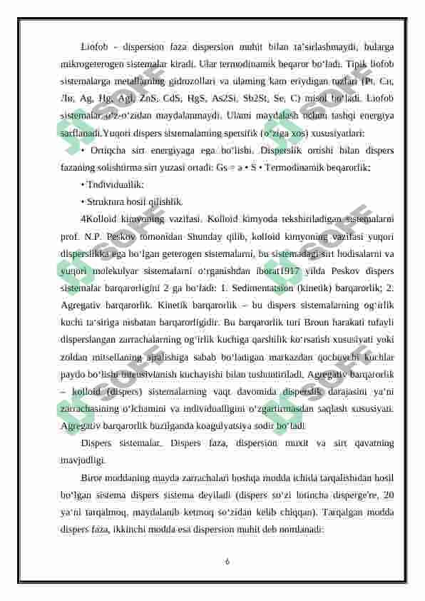 Yuqori dispersli sistemalarning o'ziga xos xususiyatlari 6