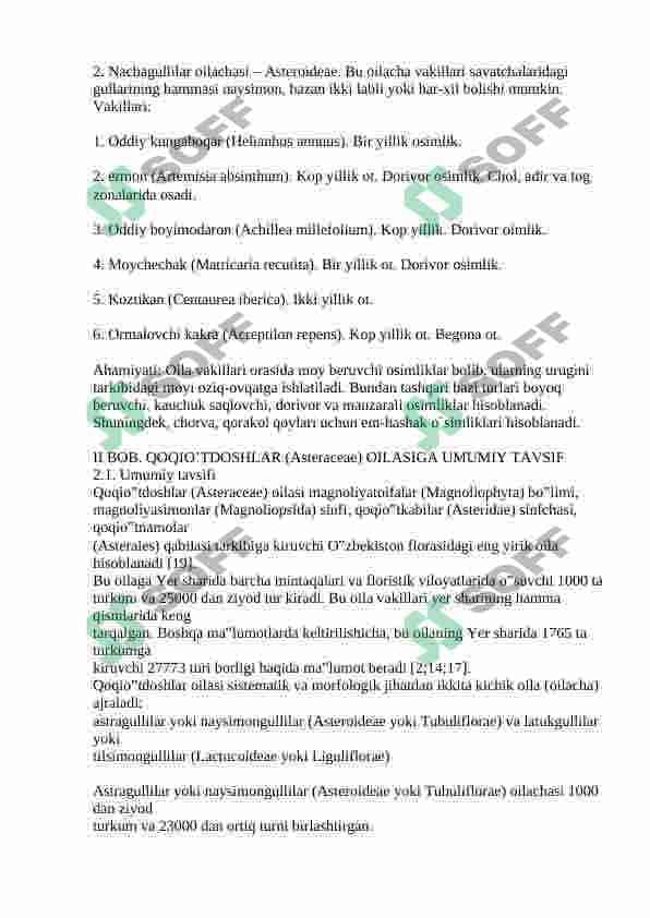 Qoqioʻtdoshlar oilasi botanika kurs ishi 6