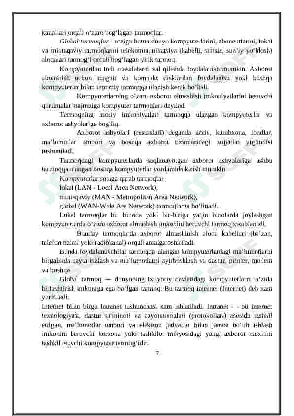 Tarmoq texnologiyalari. Internet xizmatlari. 7