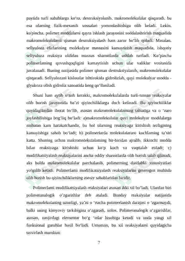 Polimeranalogik o'zgarishlar va ularning o'ziga xos xususiyatlari 7