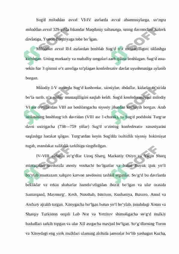 Sug’d va Toxariston mahalliy voha davlatlarining tashkil topishi 7
