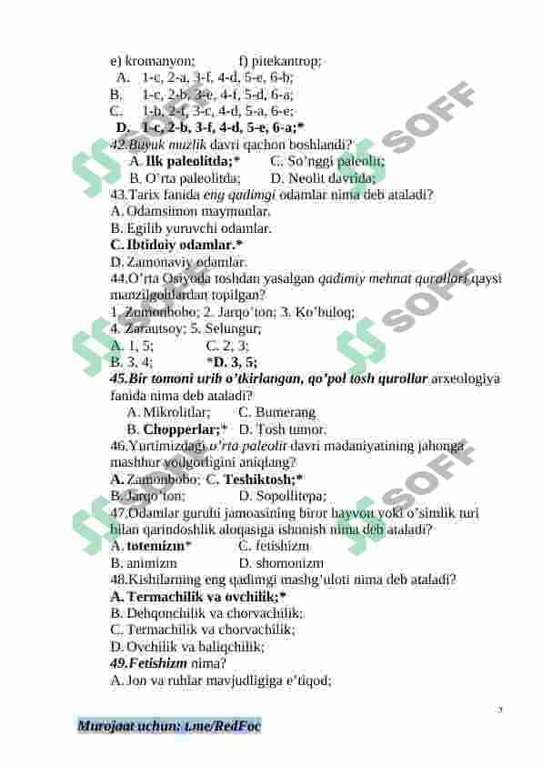 6-sinf Tarix fanidan mavzulashtirilgan test va savollar to'plami 7