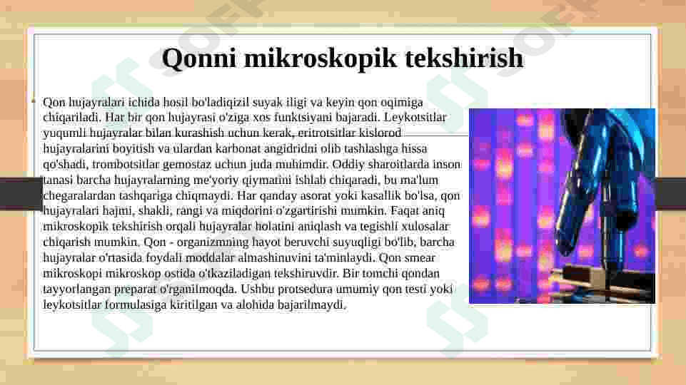 Elektron mikroskoplar (skanirlovchi va transmission mikroskoplar) va mikroskopiya usullarining biologiya va tibbiyotdagi ahamiyati. 7