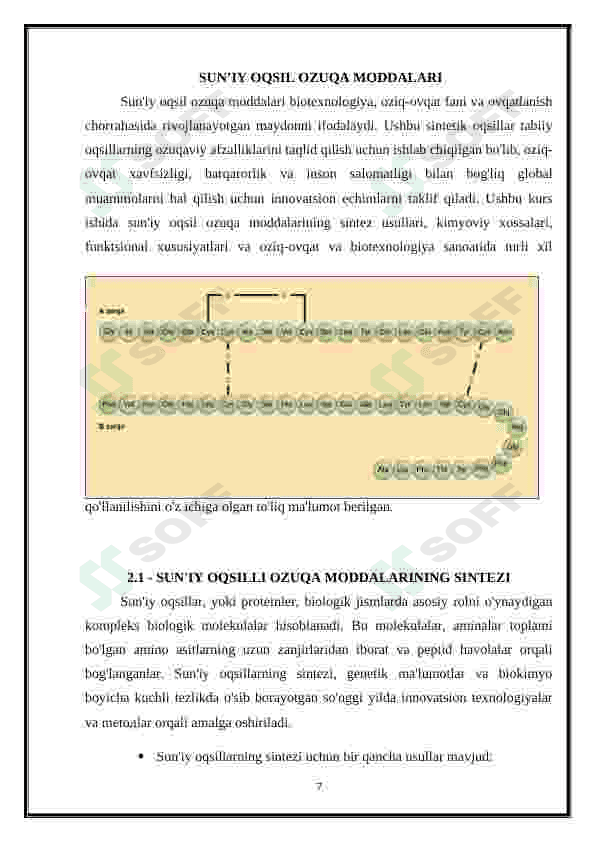 Sun'iy oqsil ozuqa moddalarining ishlab chiqarilishi va kelgusidagi imkoniyatlar. 7