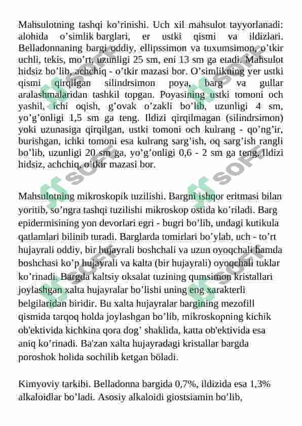 Tarkibida alkoloid saqalagan o’simliklar, ularni turlari 7