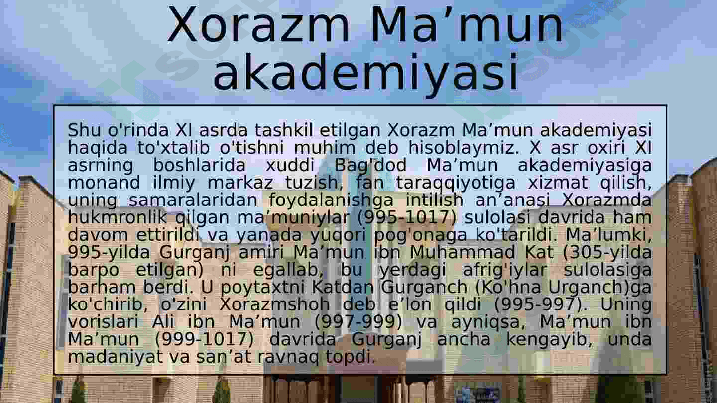 IX-XII asrlarda O’rta Osiyo xalqlari hayotida yuz bergan uyg’onish davri. Fan va madaniyatning yuksak ravnaqi. 7
