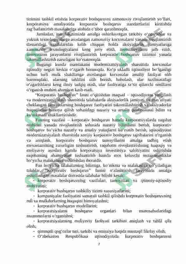 Korporativ boshqaruv oʻquv-uslubiy majmua 7