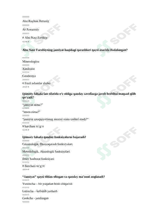 Ijtimoiy falsafadan testlar 7