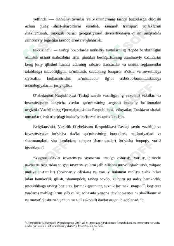 O‘ZBEKISTON RESPUBLIKASINING TASHQI INVESTITSION SIYOSTI 7