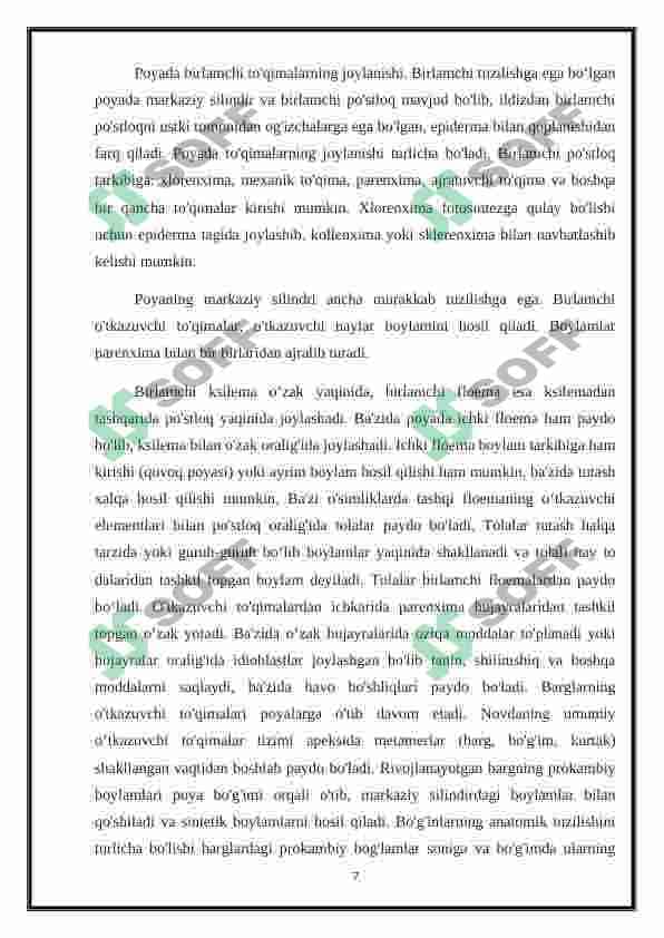 Ko'p yillik daraxtsimon o'simliklar poyasining anatomik tuzulishi 7