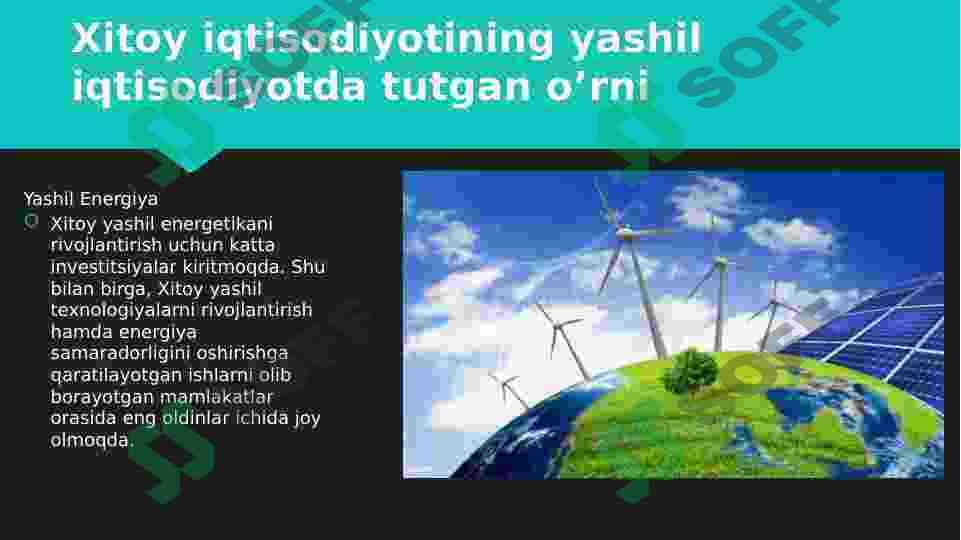 Xitoy iqtisodiyotining yashil iqtisodiyotda tutgan o’rni 7