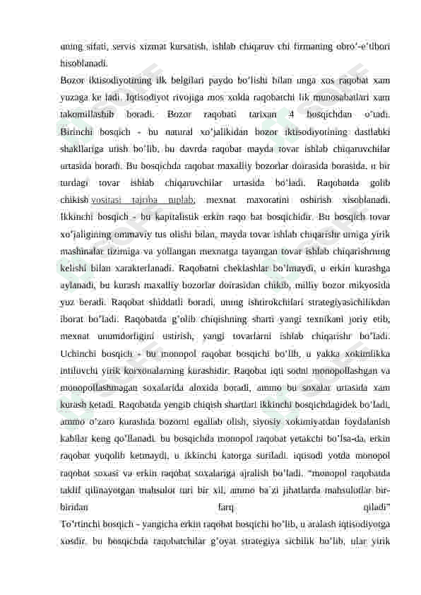 Raqobatlashgan bozor va uning xususiyatlari 7
