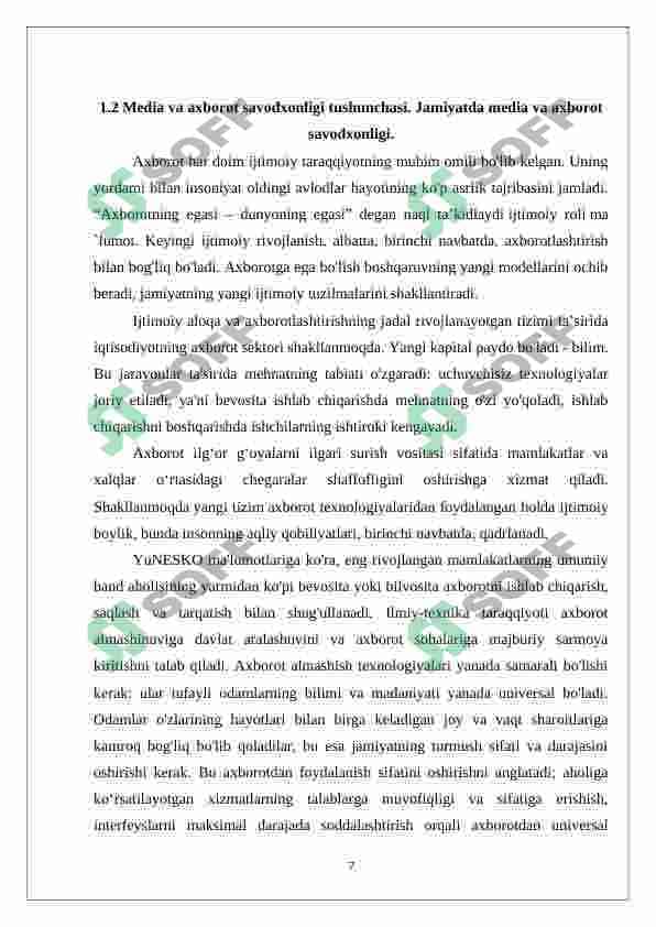 Media savodxonlik va axborot ma’daniyatining tadrijiyligi hamda jamiyatdagi ahamiyati 7