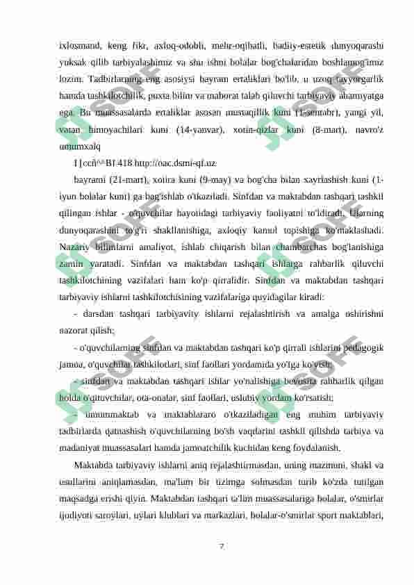 Maktabda ma’naviy va ma’rifiy ishlarni tashkil qilish metodikasi 7