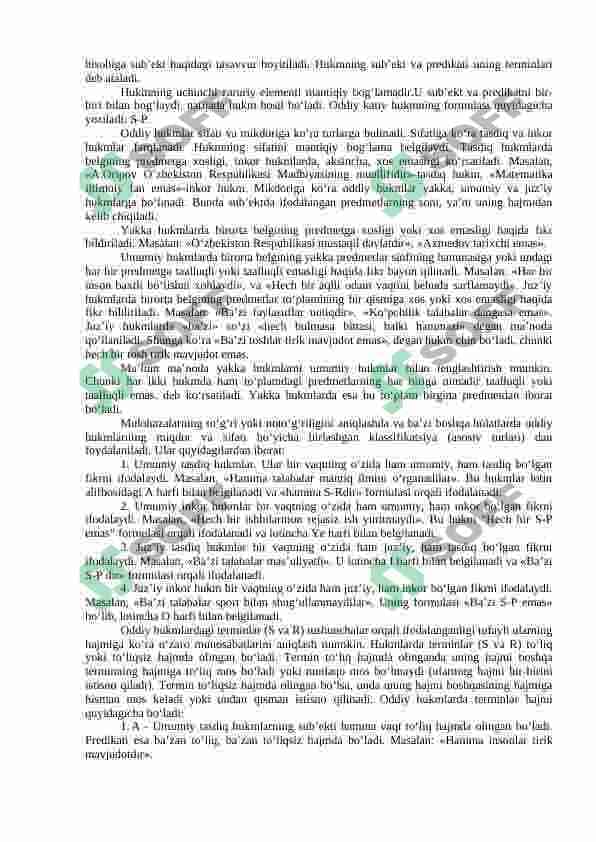 TAFAKKURNING MANTIQIY SHAKLLARI  TUSHUNCHA,  HUKM. XULOSA CHIQARISH 7