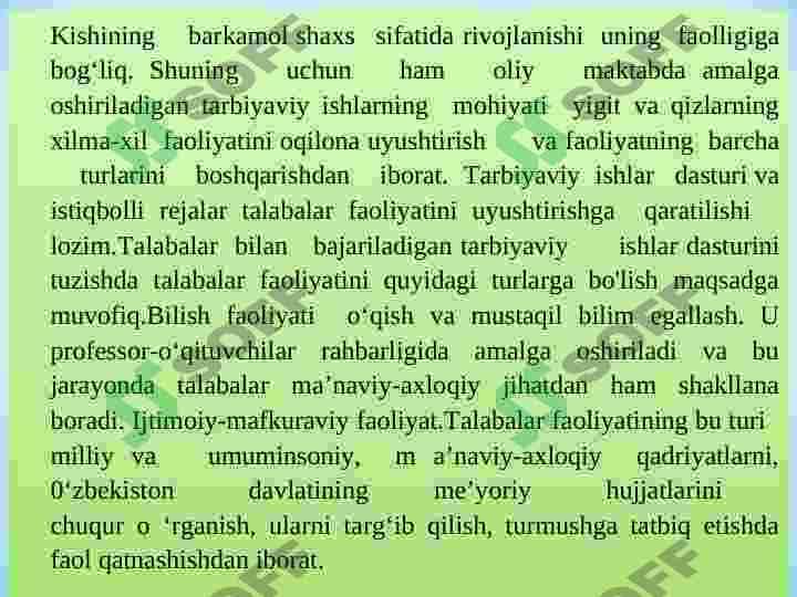 OLIY O‘QUV YURTIDA  TARBIYAVIY ISHLARNI REJALASHTIRISH 7