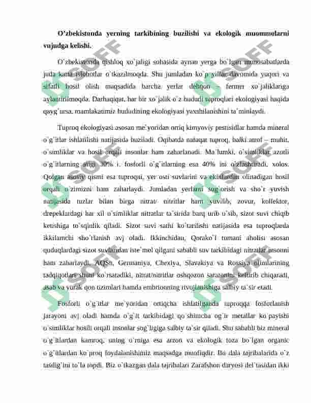 O'zbekiston Respublikasining ekologik muommolari 7